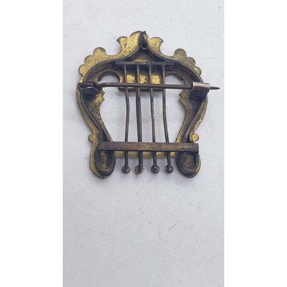Vintage Antique Victorian Lyre Harp Brooch Pin Floral Etched Music - Picture 4 of 7
